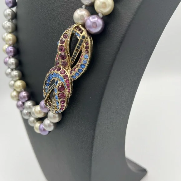 RARE Heidi Daus NWOT Crystal Pearl Peace Sign Necklace & Earring Set | Vintage - Picture 5 of 10